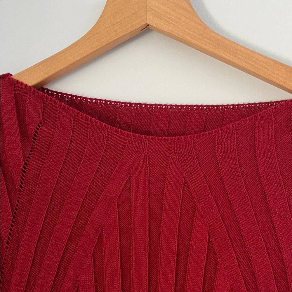Red Ribbed Long Sleeve Sweater - Picture 3 of 6